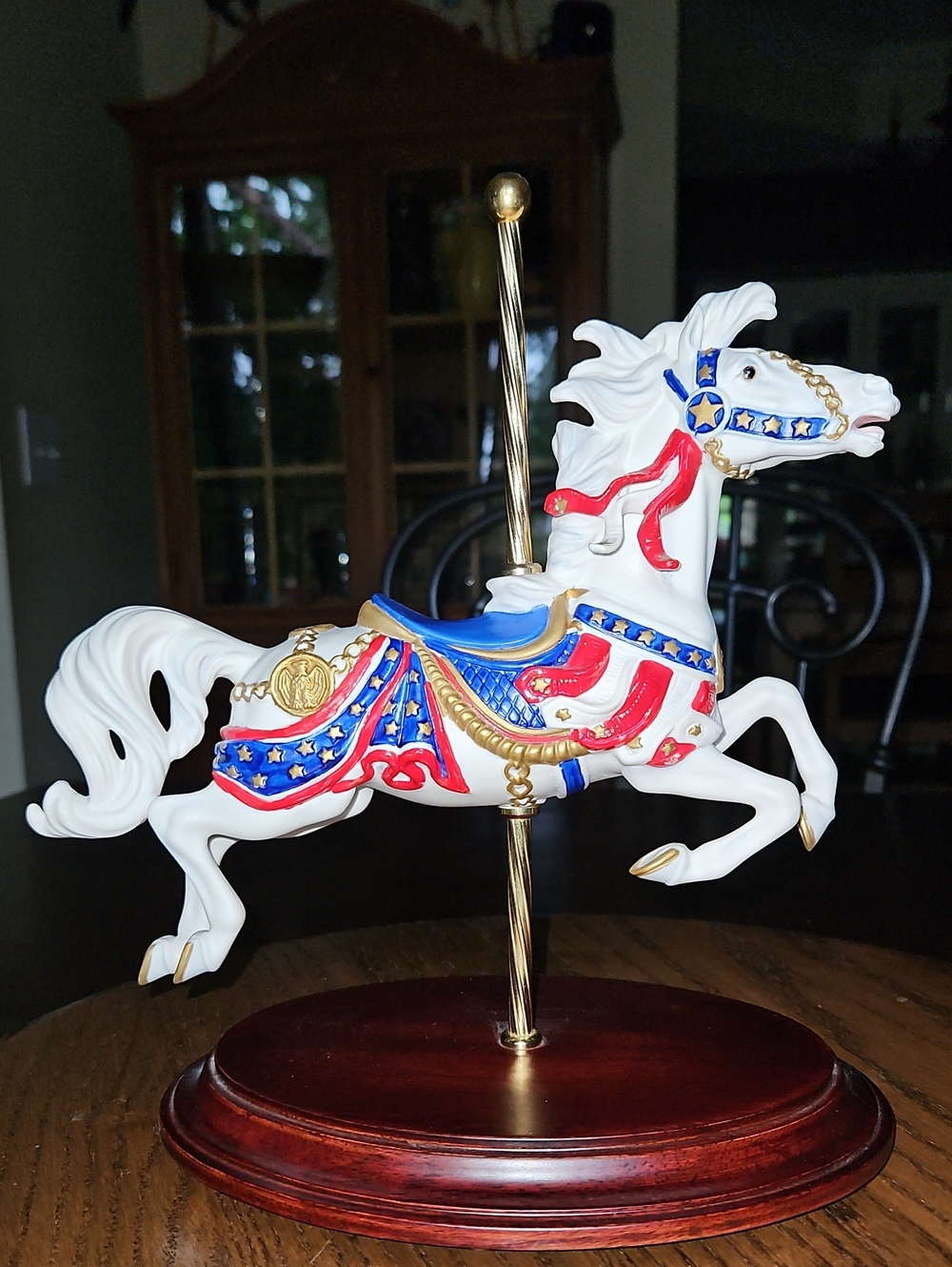 "American Glory" Stars & Stripes Carousel Fine Porcelain White Horse - Vintage